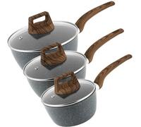 Homiu 3-Piece Non Stick Saucepan Set With Glass Lids, 16/18/20Cm Induction Saucepans For Gas, Ceramic & Electric Hobs, Dark Grey