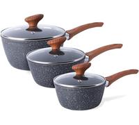 Homiu 3-Piece Non Stick Saucepan Set with Lids | 16cm, 18cm, 20cm Induction Saucepans for Gas, Ceramic & Electric Hobs | Everyday Non Stick Cooking Pots & Kitchen Cookware Set (Dark Grey, 3Pcs)