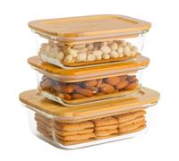 Homiu 3-Piece Rectangle Glass Food Storage Containers With Lids
