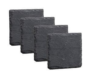 Homiu 4Pcs Slate Coasters | Dining Table Accessories Square Drink Coasters | Slate Black Stone Coasters Rock Rustic with Anti-Scratch Backing for Bar | Gifts, DIY, Kitchen, Home Decor
