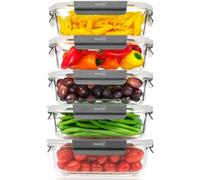 Homiu 5 Pack Glass Food Containers with Lids | Airtight Glass Food Containers for Meal Prep | BPA Free Leak Proof | Reusable Lunch Boxes That Go