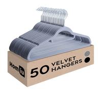 Homiu 50 Grey Velvet Suit Hangers, Non-Slip Clothes Hangers With Tie Bar & Hook, For Coat, Clothes, Trouser, Dress