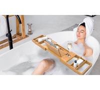 Homiu Adjustable Width Bamboo Bath Caddy: Dark Brown