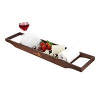 Homiu Bamboo Bath Caddy Tray Bridge Natural Brown Bathtub Tray Rack Tidy Bathroom Shelf Organizer Storage