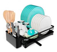Homiu Black Dish Drainer Rack, Dish Drying Rack With Cutlery Holder & Swivel Drainage Spout