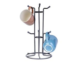 Homiu Black Metal Mug Tree - 6 Hooks, Holds 6 Large Mugs - Mug Holders for Kitchen - Sturdy Mug Stand Cup Holder Kitchen Accessories - Free Standing Mug Stand