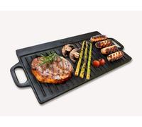 Homiu Cast Iron Griddle Plate, Bbq Induction Griddle Pan Non-Stick Double Sided Pre-Seasoned, Flat And Ridged Surfaces 50 X 23Cm