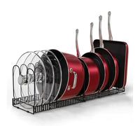 Homiu Expandable Pots Pans Organiser | Pan Organiser for Cupboard |10 Adjustable Divider | Rack for Cabinet | Cupboard Kitchen Cookware Organiser Bakeware Lid Plate Holders