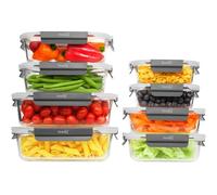 Homiu Glass Food Container Set With Airtight Lids - 8 Pack BPA Free Leak Proof Storage for Meal Prep | Microwave, Freezer, Oven Safe Lunch Boxes