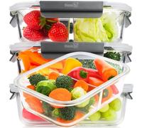 Homiu Glass Food Containers with Lids | Airtight Meal Prep Containers | 3 Pack | BPA Free & Leak Proof | Reusable Microwave, Freezer, Oven Safe Lunch Box