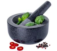 Homiu Granite Pestle And Mortar Set 15.5Cm Large Bowl And Grinder Natural Stone, Solid And Durable
