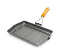 Homiu Griddle Pan With Folding Handle, Large Non Stick Carbon Steel Grill Frying Pan With Pouring Lip, Ridged Surface, Dark Grey