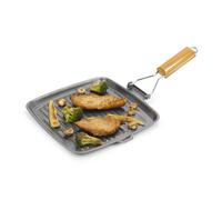 Homiu Griddle Pan With Folding Handle, Large Non Stick Carbon Steel Grill Frying Pan With Pouring Lip, Ridged Surface, Square