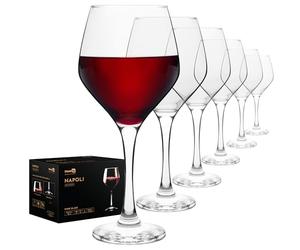Homiu Large Red Wine Glasses | Set of 6 | 440 ML | Napoli Collection | Glass Drinking Crystal Clear Wine Glass | Wedding Gift Cocktail Set | Home Restaurants Kitchen | Dishwasher Safe