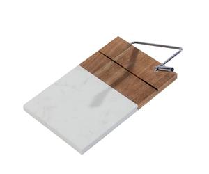 Homiu Marble Bamboo Cheese Board With Wire Cutter | Gift Set | Slicer for Block Cheese | Ideal for Birthday Christmas Gifts Parties