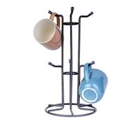 Homiu Mug Tree Black With 6 Hooks, 6 Cup Holder With Arc Hooks, Space Saving Mug Holder, Stable Base, Rust Resistant