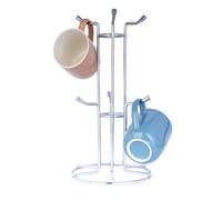 Homiu Mug Tree Chrome With 6 Hooks, 6 Cup Holder With Arc Hooks, Space Saving Mug Holder, Stable Base, Rust Resistant