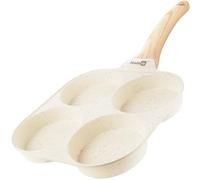 Homiu Non-Stick 4-Cup Egg Frying Pan for Induction, Gas, Ceramic & Electric Hobs, for Omelettes, Pancake & Fried Eggs, Heat-Resistant Handle (White)