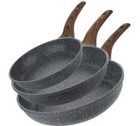 Homiu Non-Stick Frying Pan for Induction, Gas, Ceramic & Electric Hobs - Lightweight Pan for Eggs, Pancakes, Omelettes & Everyday Cooking (Dark Grey, 3Pcs)