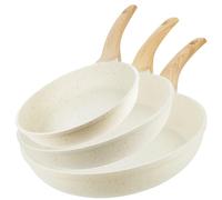 Homiu Non-Stick Frying Pan for Induction, Gas, Ceramic & Electric Hobs - Lightweight Pan for Eggs, Pancakes, Omelettes & Everyday Cooking (White, 3Pcs)