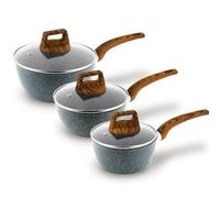 Homiu Non Stick Frying Pan, Skillet for Induction, Gas, Ceramic & Electric Hobs - Lightweight, Oven Safe Pan for Egg, Pancake, Omelette & Everyday Cooking Pots (Dark Grey, 3-Piece Saucepan Set)