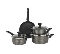 Homiu Pan Set 7 Piece Induction Titanium Base Aluminium with Tempered Glass Lids- Scratch-Resistant Non-Stick Coating, Casserole Pans Saucepan and Frying Pan