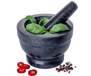 Homiu Pestle And Mortar Set | Granite Stone Large Bowl Grinder with Base | Premium Kitchenware Natural Stone, Solid and Durable, Spice Garlic Herb Crusher Seed Grinder| Large Black 14.5cm Diameter