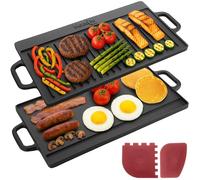 Homiu Reversible Cast Iron Griddle Pan | Pre-Seasoned Non-Stick Griddle with Handles | Indoor Outdoor | Suitable for Gas Hob, Electric, Induction, Ceramic, Stove, Campfire, Oven, BBQ - 50cm Standard