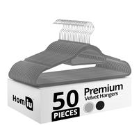 Homiu Velvet Hangers 50 Pack - Non-Slip Clothes Hangers with Tie Bar & 360° Hook - Durable & Sturdy, Space-Saving Wardrobe Organisers for Suits, Jackets & Clothes- Home Storage Solution