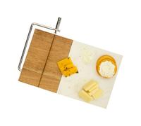 Homiu White Marble & Wood Cheeseboard With Slicer, Natural Marble Cheese Board With Built-In Wire Cutter