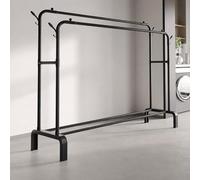 Homivion Heavy Duty Double Clothes Rail Garment Rack, Freestanding Metal Clothing Rail With Bottom Shelf, Portable Clothes Hanging Stand For Bedroom, Laundry Room & Retail Display Black
