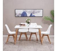 HomJoy Dining Table and 4 Chairs Set, Modern Design PU Seat Lounge Chair and White Rectangular Kitchen Table with Solid Wood Legs (White * 4 + 120cm)