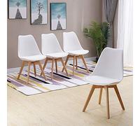 HomJoy Modern Design Dining Chair, Retro Lounge Chairs Premuim Plastic Wood and PU Leather Lorenzo Chair Dining Office EVA(White*4)