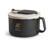 Homkia Insulated Noodle Bowl with Lid, Double Wall Stainless Steel Ramen Bowl with Foldable Cutlery, Vent & Drain Lid, Portable Soup Mug with Handle, Non-Slip Base for Home & Office
