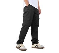 HomKuch Men's Breathable Cargo Work Trousers Comfortable Cotton Loosen Pants Elastic Waist Tactical Trousers with Multi Pockets Black