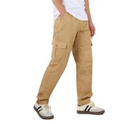 HomKuch Men's Breathable Cargo Work Trousers Comfortable Cotton Loosen Pants Elastic Waist Tactical Trousers with Multi Pockets Khaki
