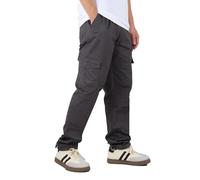 HomKuch Men's Breathable Cargo Work Trousers Comfortable Cotton Loosen Pants Elastic Waist Tactical Trousers with Multi Pockets Grey