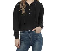 HomKuch Women Hoodies Jumpers Tops Drawstring V Neck Casual Pullover Sweatshirt for Spring Autumn Winter Black