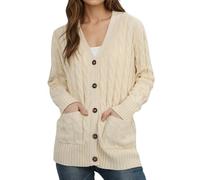 HomKuch Women's Fall Long Sleeve Knit Sweater Open Front Cardigan Button Loose Outerwear Apricot