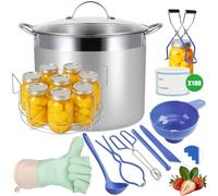HOMKULA Stainless Steel Canning Pot with Rack and Lid, Large Water Bath Canner, Full Home Canning Supplies Starter Kit, Compatible with Induction and Glass Top Stoves (Blue, 26L)