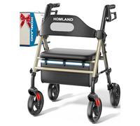 HOMLAND Foldable Rollator Walkers with Seat for Seniors, 8'' Big Wheels, 350 lb. Weight Capacity, Adjustable Handles and Seat Height, Lightweight Rolling Walker, Gold