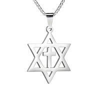 HOMLIFPER Cross Star of David Necklace Pendant for Men Women,Christian Jewish Messianic Star of David Stainless steel Pendant Christ Cross Religious Jewelry for Adults, Metal, No Gemstone