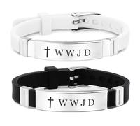 HOMLIFPER WWJD Bracelet Set for Men Women,2Pcs Stainless Steel Adjusted Silicone What Would Jesus Do Bracelets Inspirational Religious Reminder Jewerly Gift for Him Her