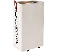 Homlikelan Foldable Laundry Basket with Long Handles, 45L Standing Slim Laundry Basket Free Standing Slim Laundry Basket Rectangular Dirty Laundry Basket with Laundry Basket for Corners, Beige