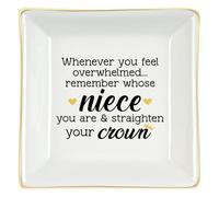 Homlouue Niece Gifts from Auntie, Niece Gifts, Niece Jewelry Dish, Ceramic Jewelry Tray, Christmas Birthday Graduation Mothers Day Gifts for Niece, When You Feel Overwhelmed...Straighten Your Crown