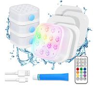 Homly Rechargeable Submersible Pool Lights with Remote, Waterproof Underwater Charging Battery Operated Controlled 16 Color Changing LED with Magnet Floating Lights Pool Pond Decoration 4 Pack
