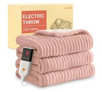 HOMLYNS Electric Heated Blanket Throw, 160 x 130cm Cozy Soft Flannel & Sherpa Heating Blankets with 9 Fast Heat Levels & 2-10 Hours Timer, Warm Gifts for Women Mom Grandma, UKCA Certified, Pink
