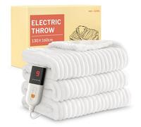HOMLYNS Electric Heated Blanket Throw, 160 x 130cm Cozy Soft Flannel & Sherpa Heating Blankets with 9 Fast Heat Levels & 2-10 Hours Timer, Warm Gifts for Women Mom Grandma, UKCA Certified, White