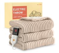 HOMLYNS Electric Heated Blanket Throw, 160 x 130cm Cozy Soft Flannel & Sherpa Heating Blankets with 9 Fast Heat Levels & 2-10 Hours Timer, Warm Gifts for Women Mom Grandma, UKCA Certified, Beige
