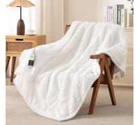 HOMLYNS Electric Heated Blanket Throw, 200 x 150cm Cozy Soft Flannel & Sherpa Heating Blankets with 9 Fast Heat Levels & 2-10 Hours Timer, Warm Gifts for Women Mom Grandma, UKCA Certified, White